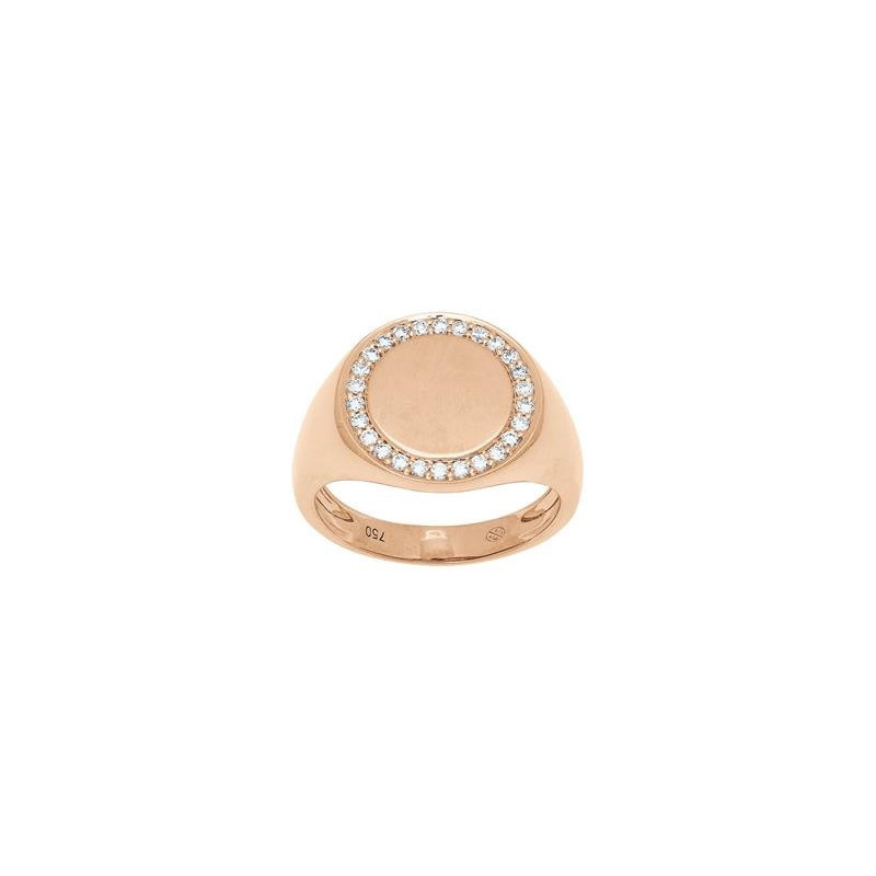 chevalière plateau rond or rose et diamants