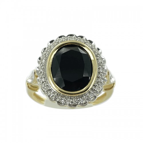 Saphir Noir Ovale entourage Diamants