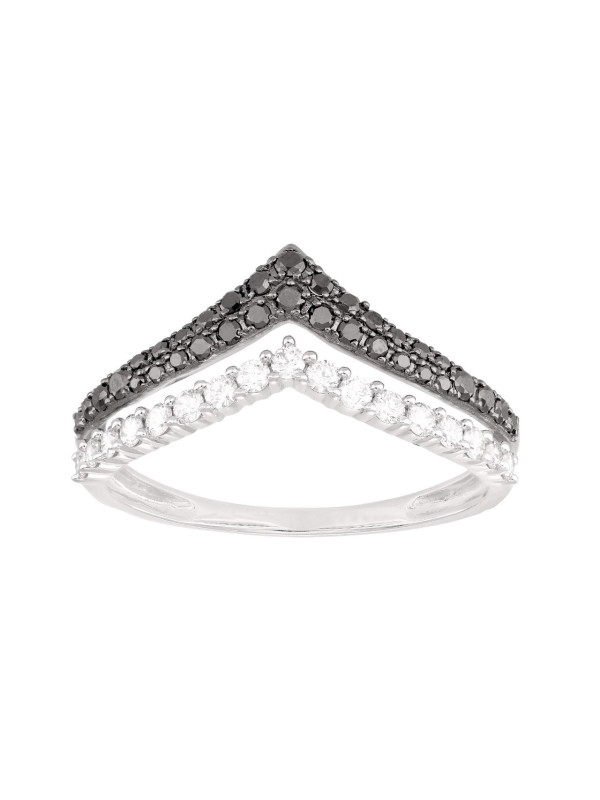 Bague V - Diam noirs & blancs