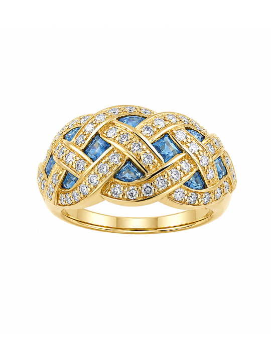 Bague en or jaune 750/1000ème tressée avec saphirs et diamants