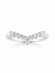Bague alliance diadème en or blanc en forme de V composée de diamants