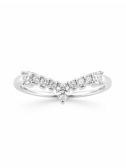 Bague alliance diadème en or blanc en forme de V composée de diamants