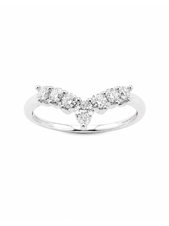 Bague en or blanc 750/1000ème En forme de V Diamants