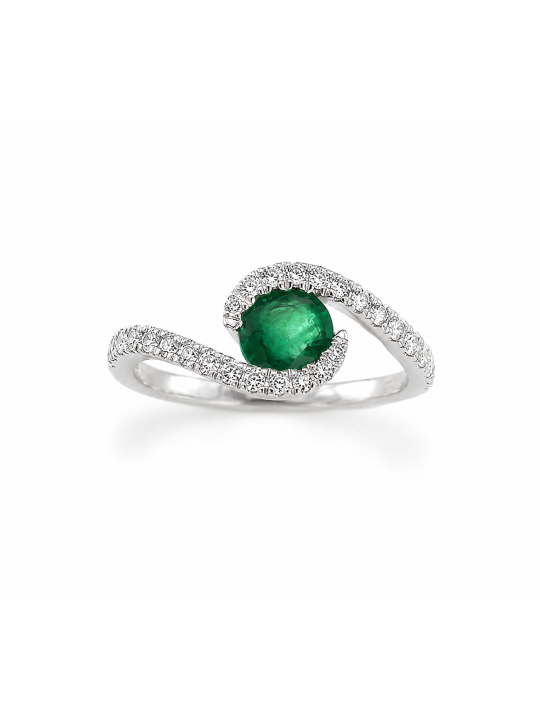 Bague en or blanc 18 carats émeraude et entourage diamants