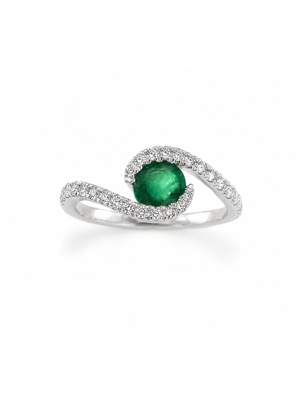 Bague en or blanc 18 carats émeraude et entourage diamants