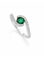 Bague en or blanc 18 carats émeraude et entourage diamants