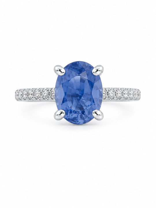 Bague or blanc saphir de Ceylan et diamants