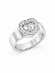 Bague d'occasion Chopard collection happy diamonds icons en or blanc 750/1000ème - coeur en diamants et diamant mobile