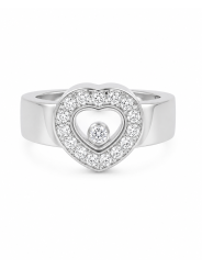 Bague d'occasion Chopard collection happy diamonds icons en or blanc 750/1000ème - coeur en diamants et diamant mobile