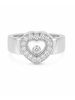 Bague d'occasion Chopard collection happy diamonds icons en or blanc 750/1000ème - coeur en diamants et diamant mobile