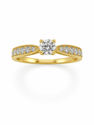 Bague de fiançailles - Solitaire en or jaune 750/1000ème accompagné de diamants sur l'anneau