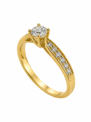 Bague de fiançailles - Solitaire en or jaune 750/1000ème accompagné de diamants sur l'anneau