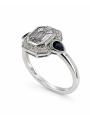 bague cocktail diamants baguettes et brillants sur or blanc gouttes de saphirs