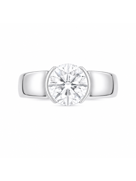 Solitaire taille brillant de 2.46 carats monté en serti mi-clos sur or blanc 750/1000ème