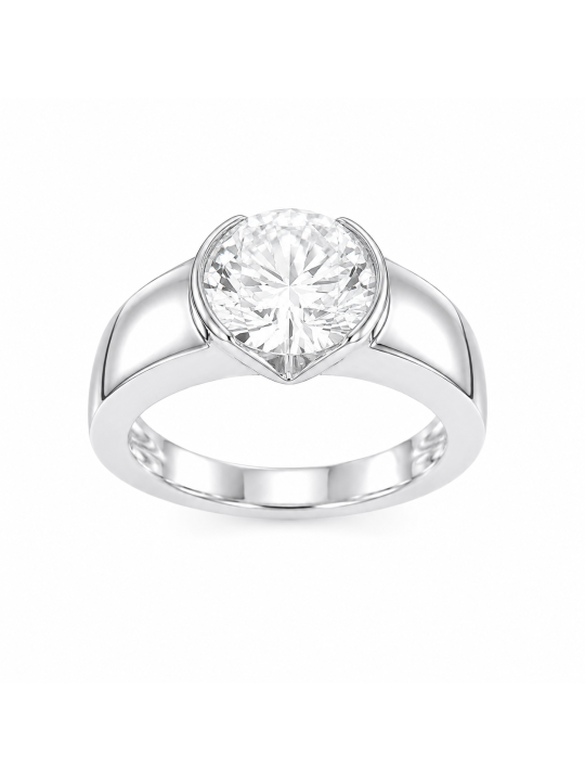Solitaire taille brillant de 2.46 carats monté en serti mi-clos sur or blanc 750/1000ème
