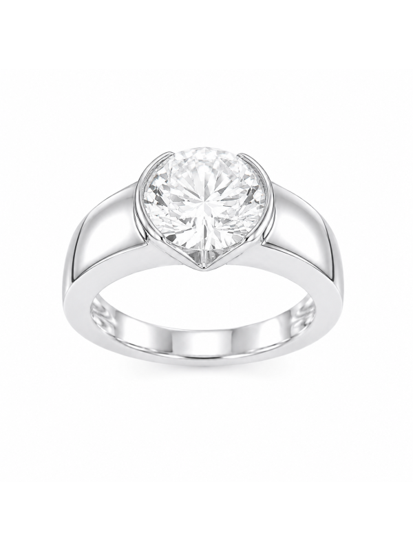 Solitaire taille brillant de 2.46 carats monté en serti mi-clos sur or blanc 750/1000ème
