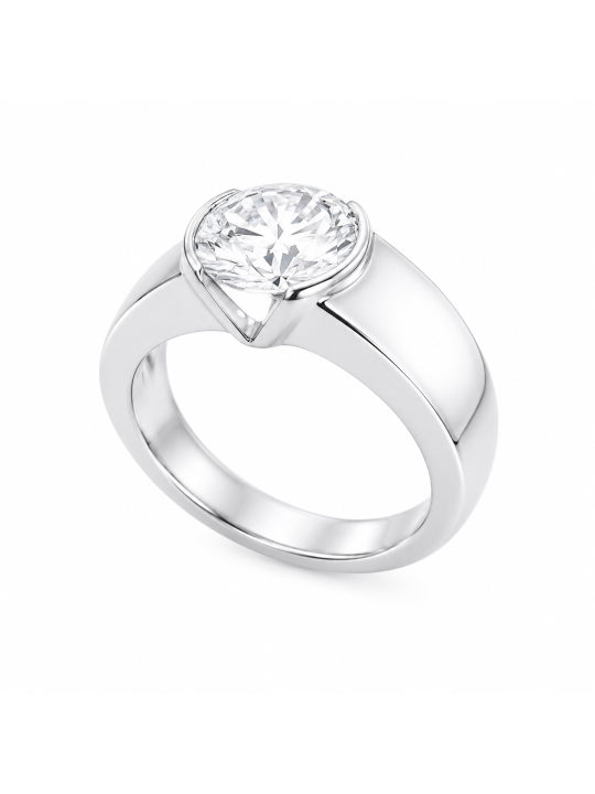 Solitaire taille brillant de 2.46 carats monté en serti mi-clos sur or blanc 750/1000ème
