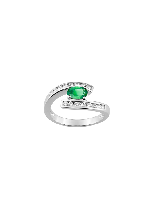 Emeraude horizontale et diamants