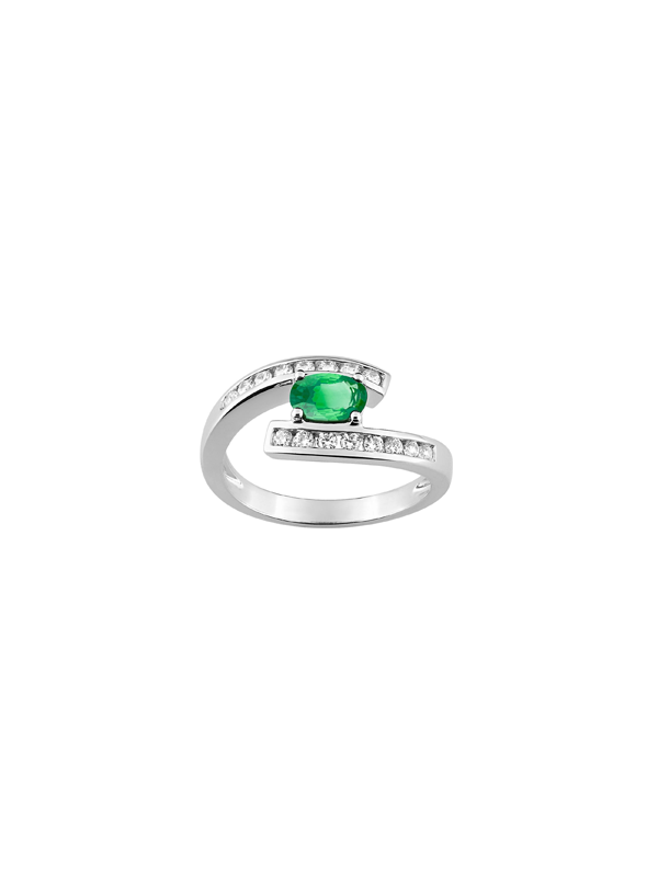 Emeraude horizontale et diamants