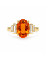 Bague opale de feu ovale et diamants taille baguette