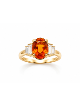 Bague opale de feu ovale et diamants taille baguette