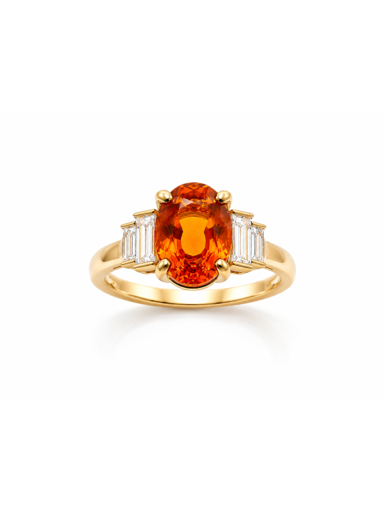 Bague opale de feu ovale et diamants taille baguette