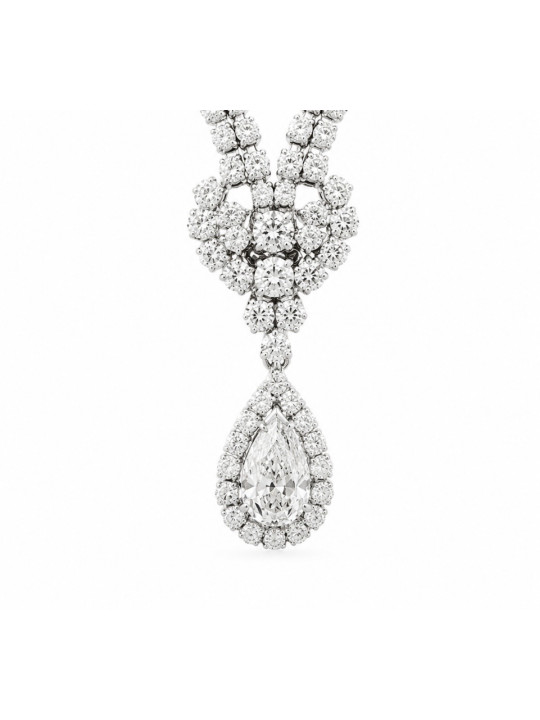 Un collier rivière de diamants en or blanc 750/1000ème composé de diamants brillants et poire - couleur et qualité joaillerie