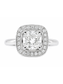 Solitaire taille coussin de 0.82 carat monté sur or blanc 750/1000ème accompagné de diamants en entourage