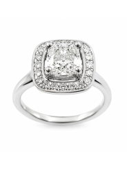 Solitaire taille coussin de 0.82 carat monté sur or blanc 750/1000ème accompagné de diamants en entourage