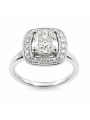 Solitaire taille coussin de 0.82 carat monté sur or blanc 750/1000ème accompagné de diamants en entourage